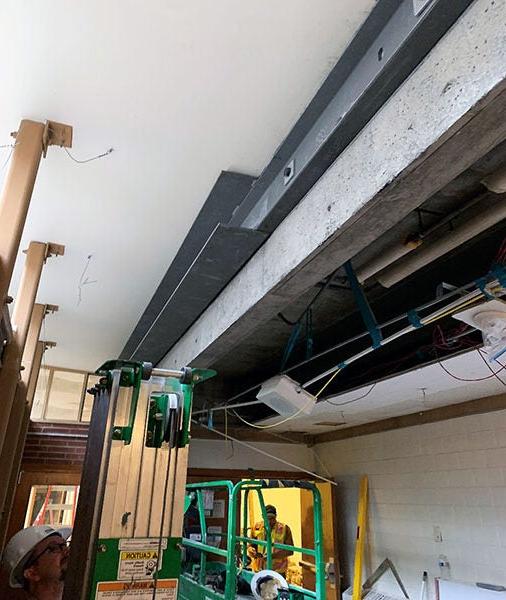 steel beams in a ceiling under construction